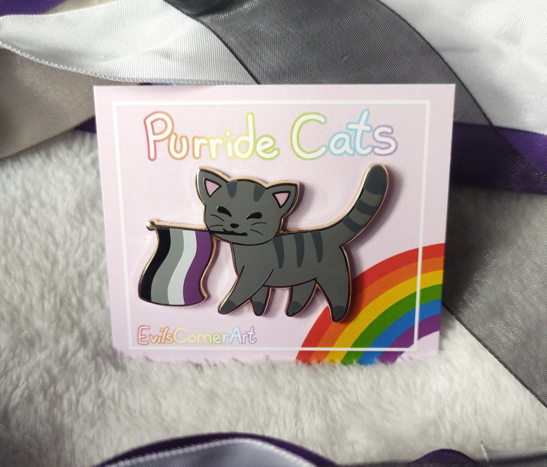 Purride Kitty Asexual Pride Flag Cat Hard Enamel Pin