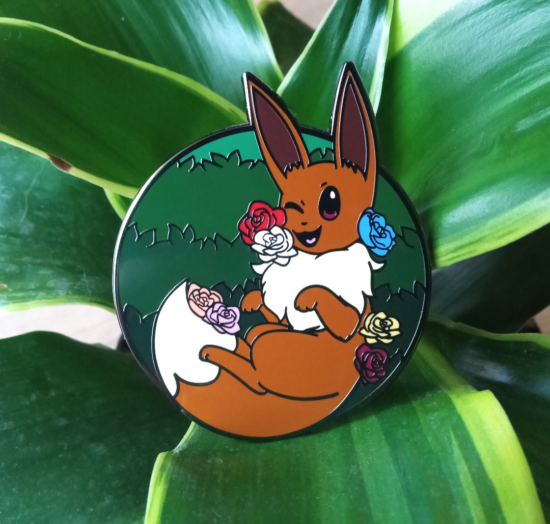 Eevee Floral Hard Enamel Pin | Eeveelution Lapel Pin