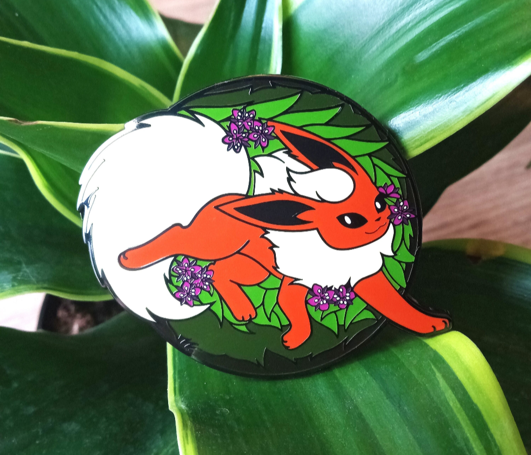 Flareon Floral Hard Enamel Pin | Eeveelution Lapel Pin