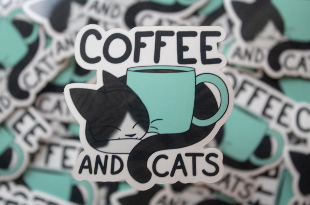 Coffee And Cats Shiny Vinyl Sticker