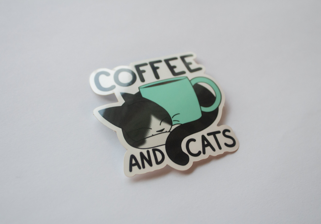 Coffee And Cats Shiny Vinyl Sticker