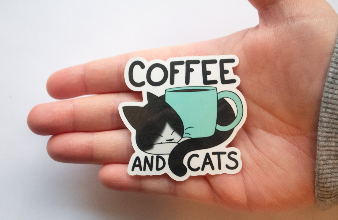 Coffee And Cats Shiny Vinyl Sticker