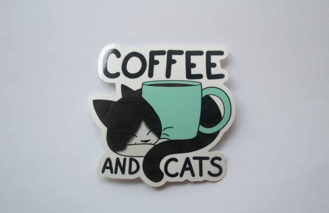 Coffee And Cats Shiny Vinyl Sticker