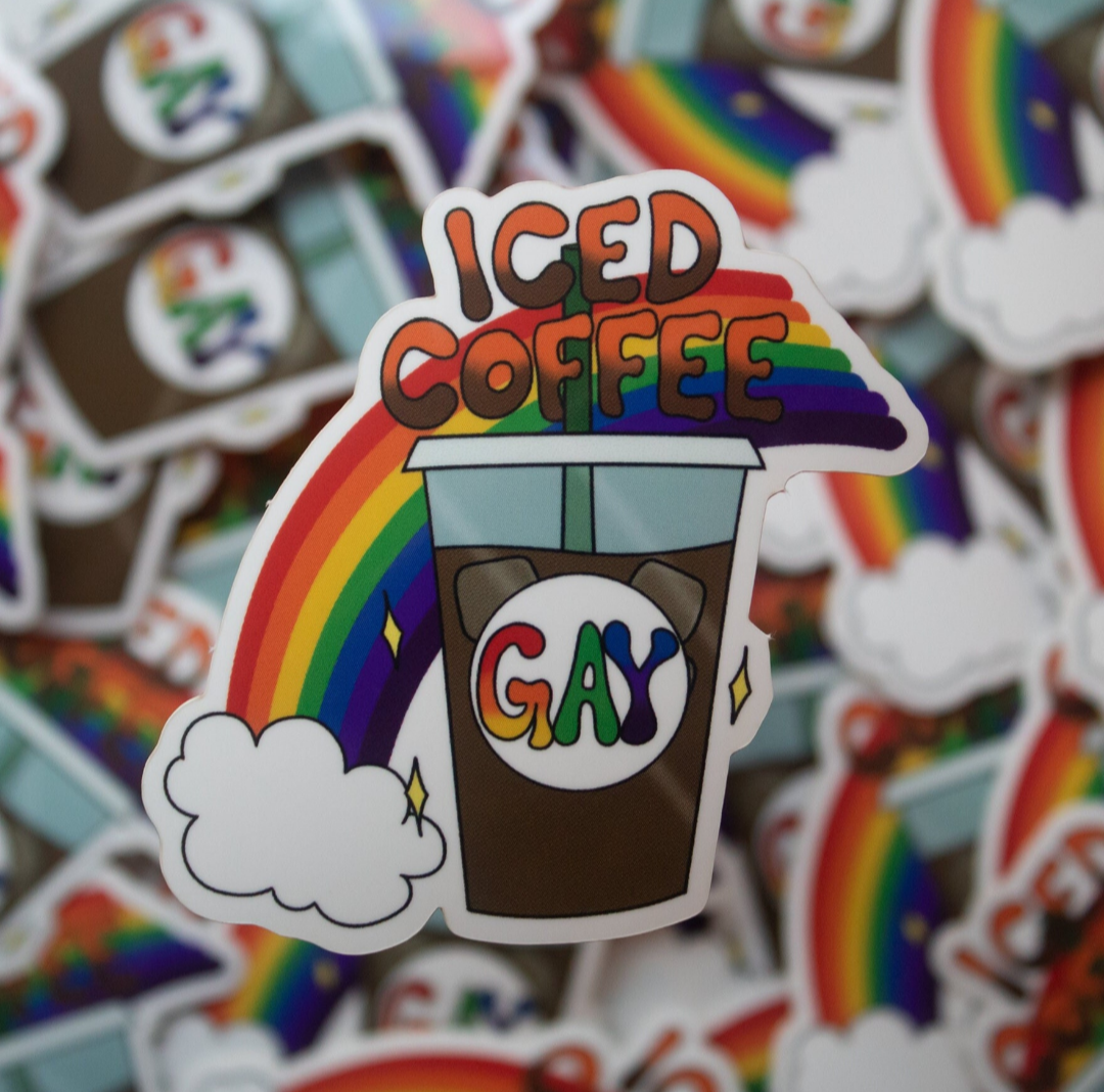 Gay Iced Coffee Shiny Vinyl Sticker