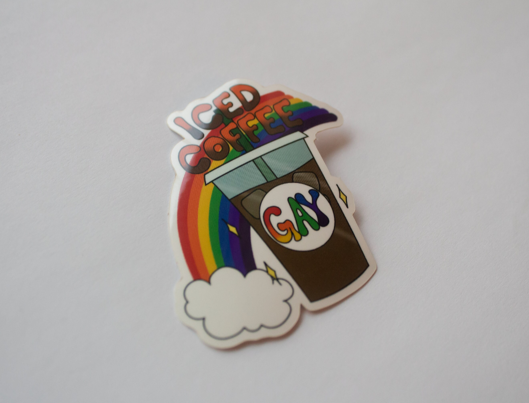 Gay Iced Coffee Shiny Vinyl Sticker