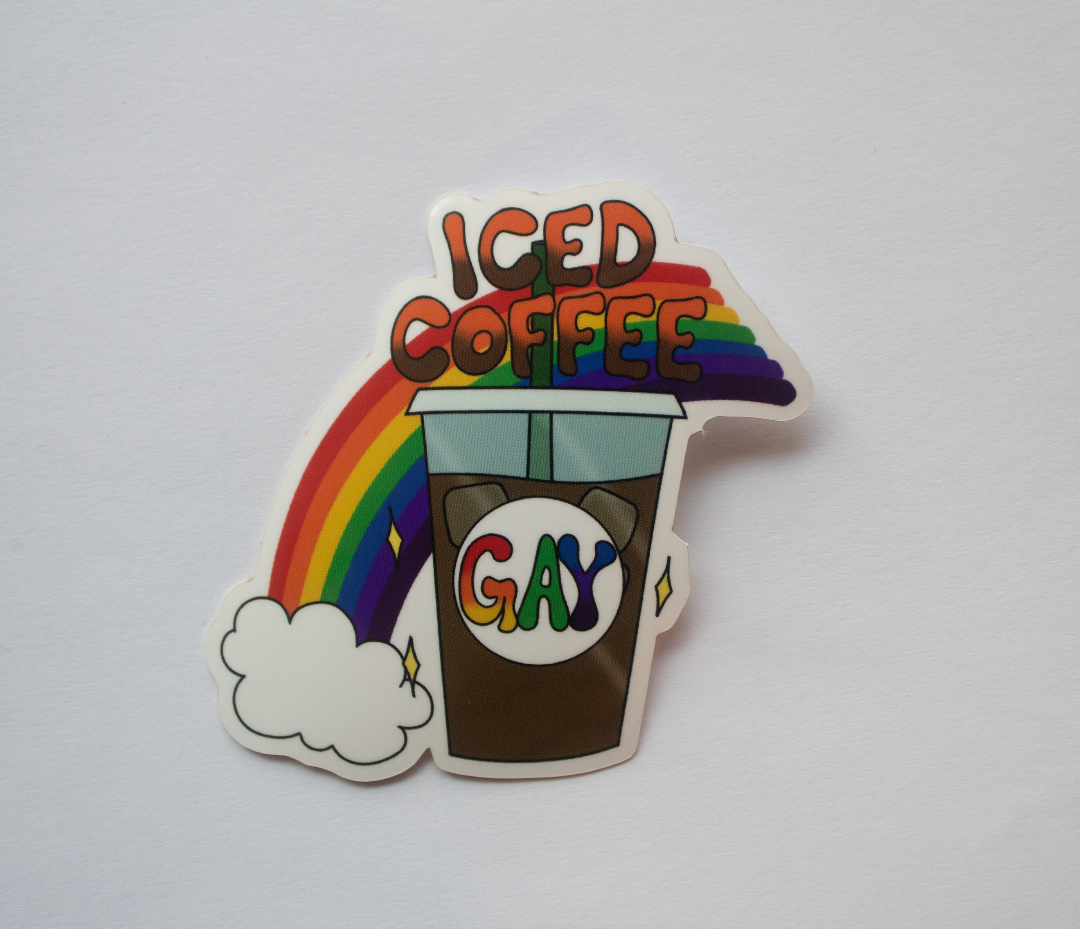 Gay Iced Coffee Shiny Vinyl Sticker